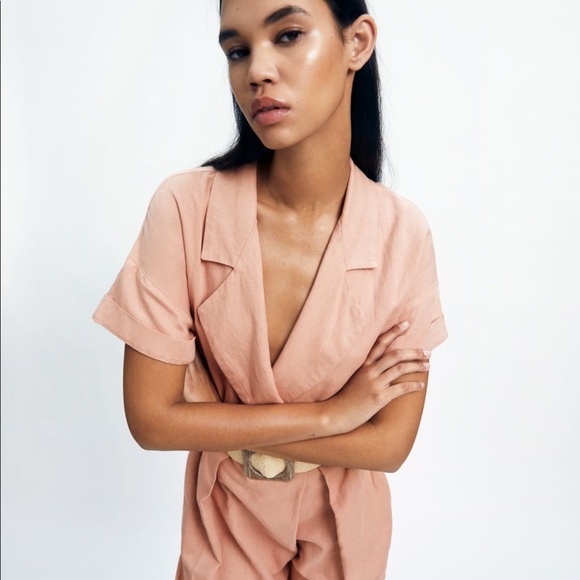 Zara linen blend salmon jumpsuit - Picture 3 of 8